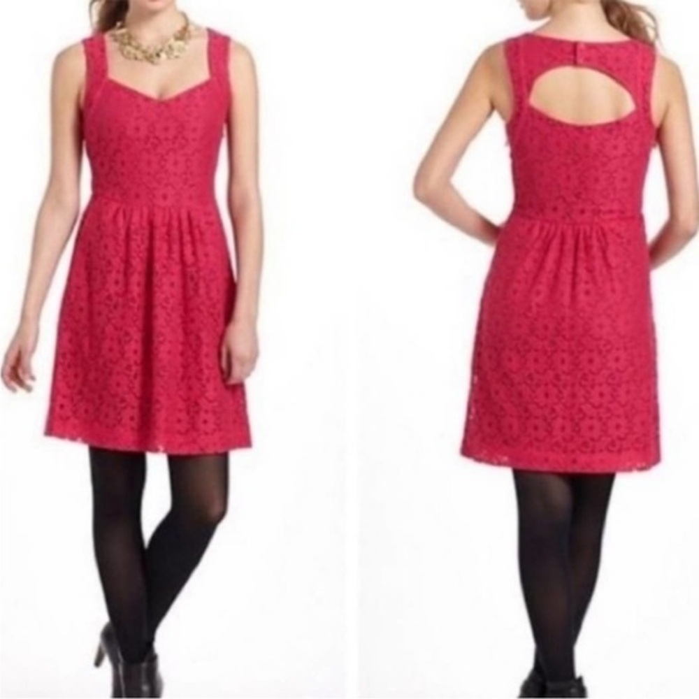 Anthropologie Deletta Silverfield Pink Sweetheart Lace Cutout Dress Size Medium - Picture 12 of 13